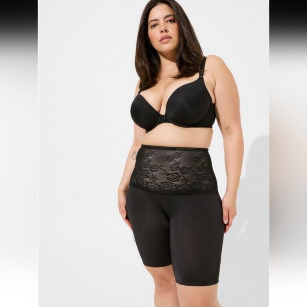 Torrid Microfiber & Floral Lace High-Rise Smoothing Shapewear Shorts